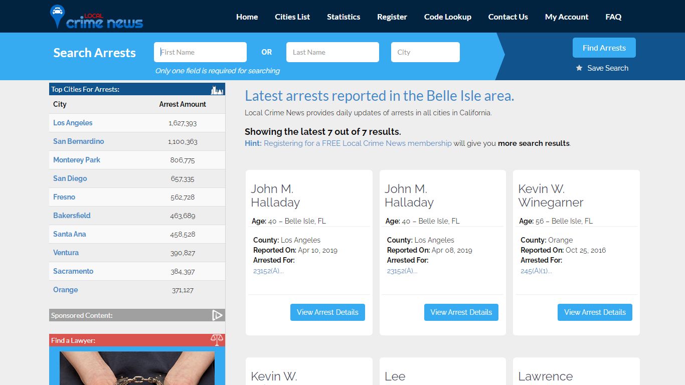 Belle Isle California Arrest Records | Local Crime News