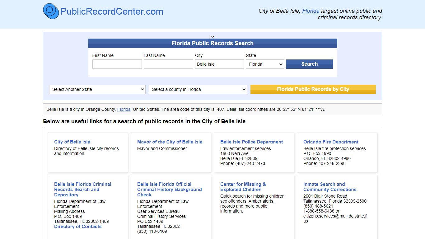 Belle Isle, Florida Public Records and Criminal Background Check